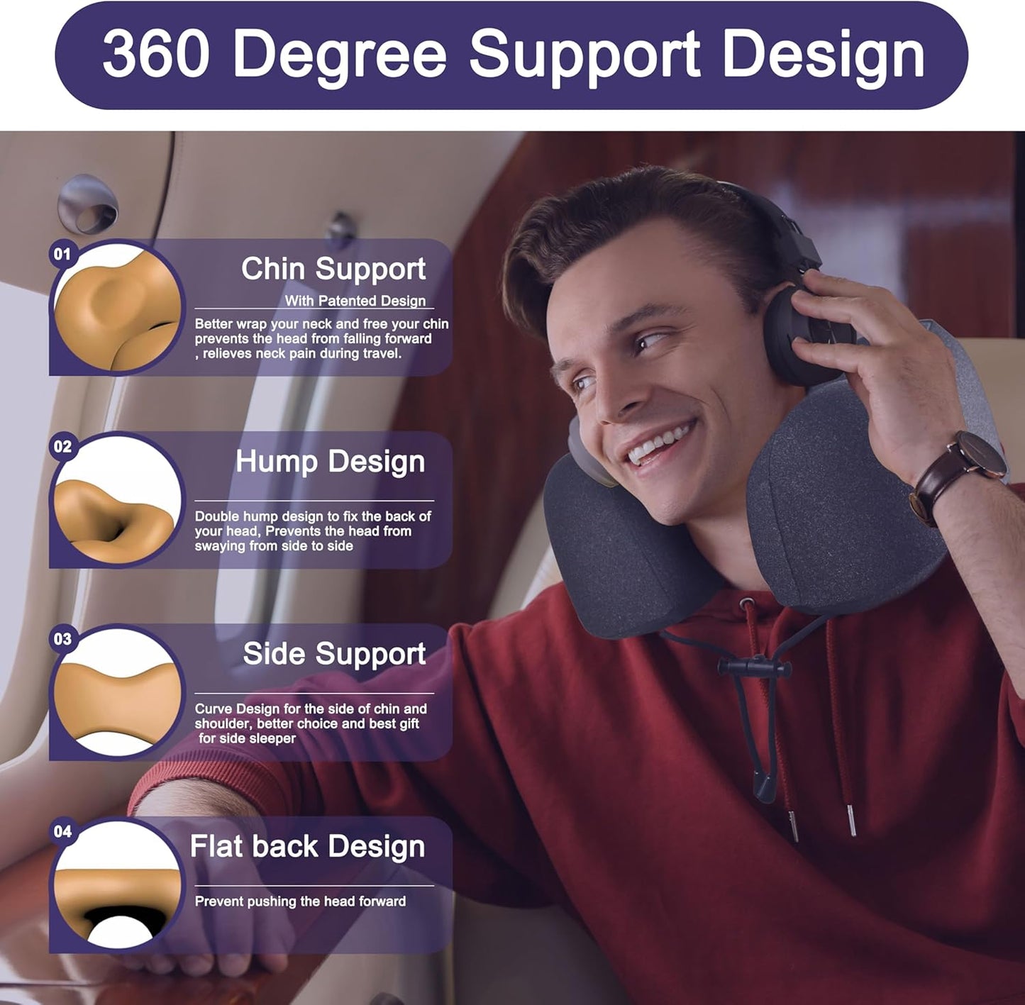 napfun Neck Pillow for Traveling, Upgraded Travel Neck Pillow for Airplane 100% Pure Memory Foam Travel Pillow for Flight Headrest Sleep, Portable Plane Accessories, Light Grey