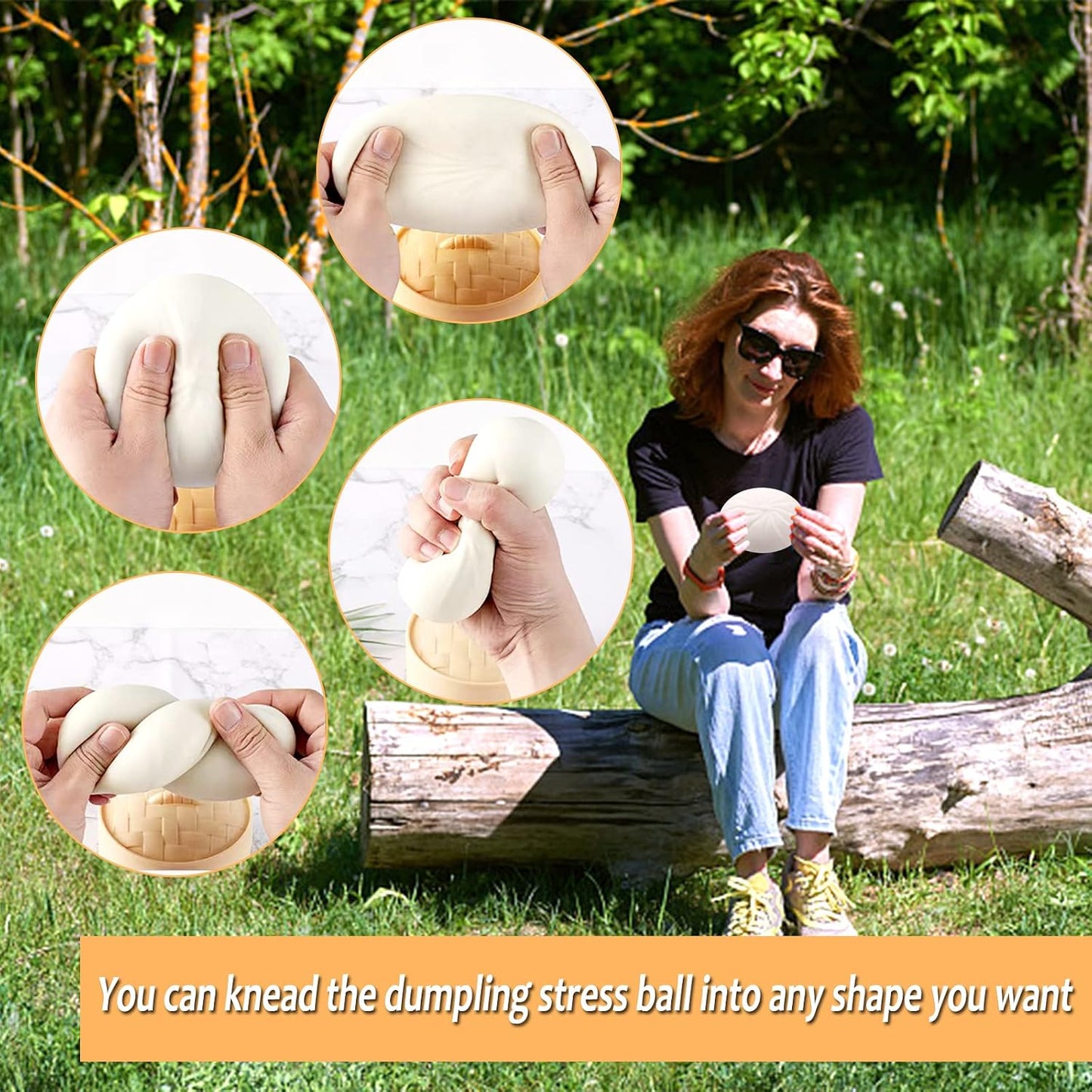 Dumpling Squishies with Box – Stretchy Sensory Squeeze Toy, Cute Kawaii Desk Stress Reliever, Soft & Durable Dumpling Fidget for Adults & Kids.