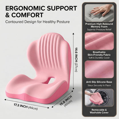 Ergonomic Seat Memory Foam Support Cushion for Back, Car Seat Back Support Cushion for Sciatica Tailbone Pain, Office Desk Chair Car Travel Seat Cushion (Pink)