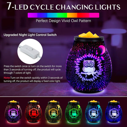 Wax Melt Warmer for Scented Wax- Glass Wax Melter for Home Fragrance with Removable Tray, Essential Oil Warmer Wax Cubes Burner Aroma Night Light for Home Office Bedroom Decor Gifts for Women