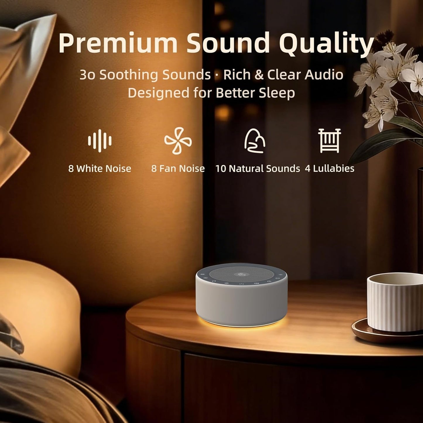 Kipcush White Noise Machine for Baby & Adults, 30 Soothing Sounds, Soft Non-Glare Nursery Lamp, 8 Color Night Lights, Memory Function (Angel V1 White, Standard)