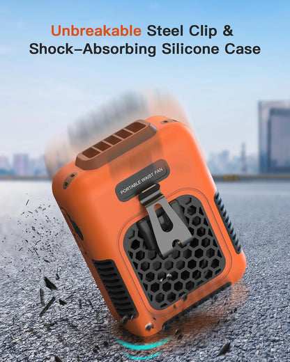 Cooling Waist Fan w/Steel Clip and Silicone Sleeve, Under Shirt Fan Clip On, 24H Personal Fan, 3 Speeds Cooling Belt Fan, Rechargeable Body Fan for Outdoor, Travel, Gift for Workers in Heat