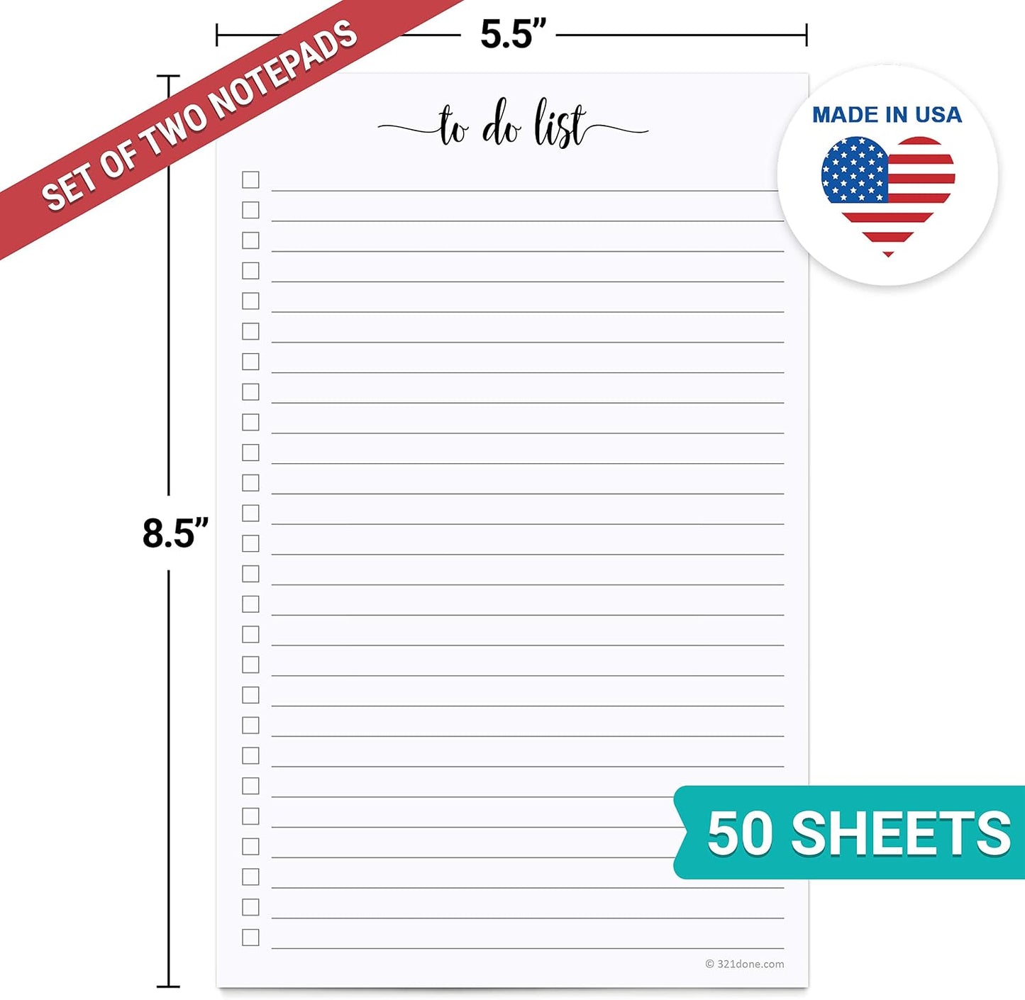 321Done To Do List Notepad, 5.5x8.5 Inches, 50 Sheets, College Ruled