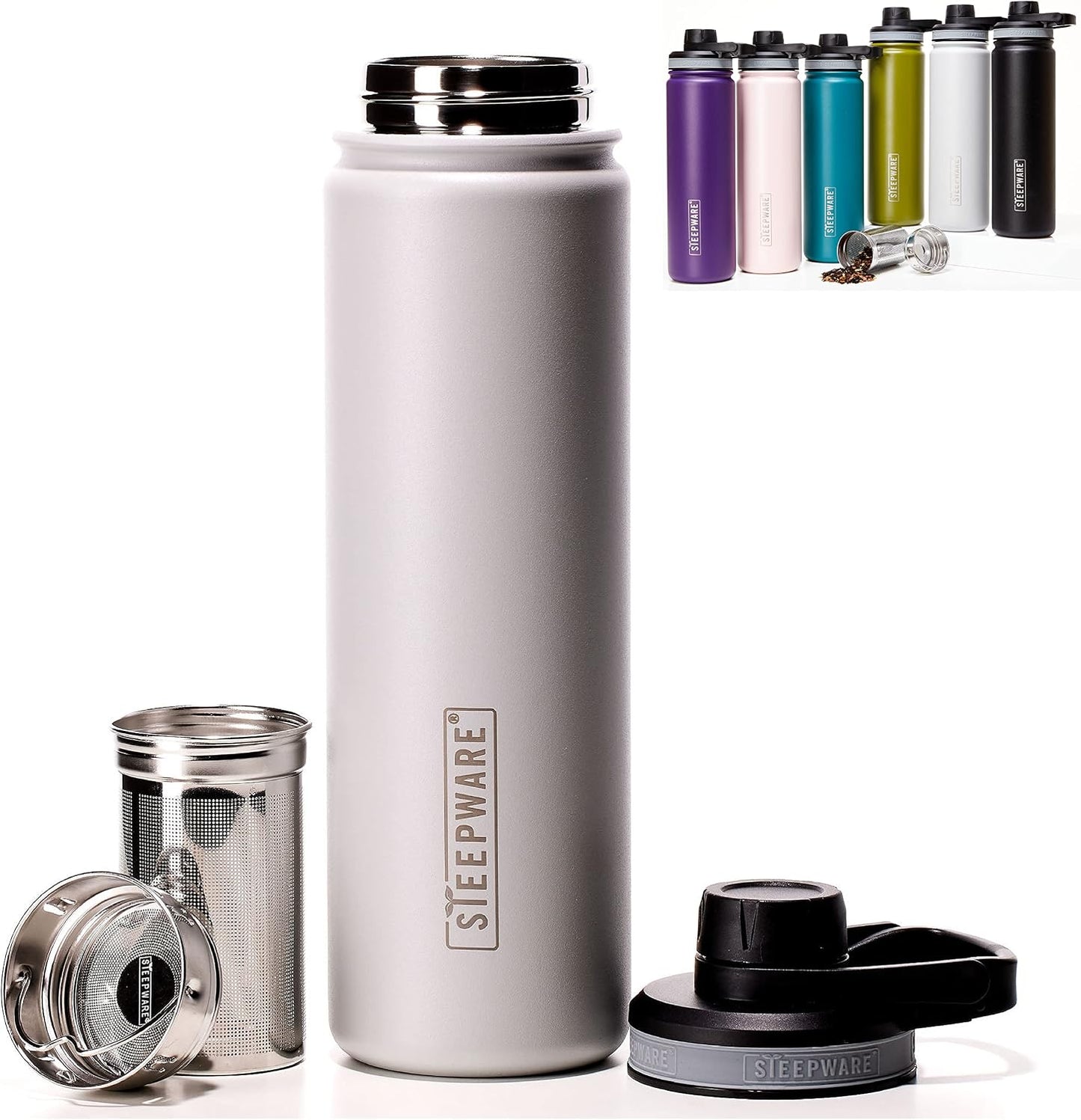 The Tea Spot Steepware Tea Tumbler and Thermos, 22oz, Tea Bottle with tea infuser for loose leaf tea or iced coffee, Sleek Double Wall Tumbler & Insulated Travel Bottle - Teal