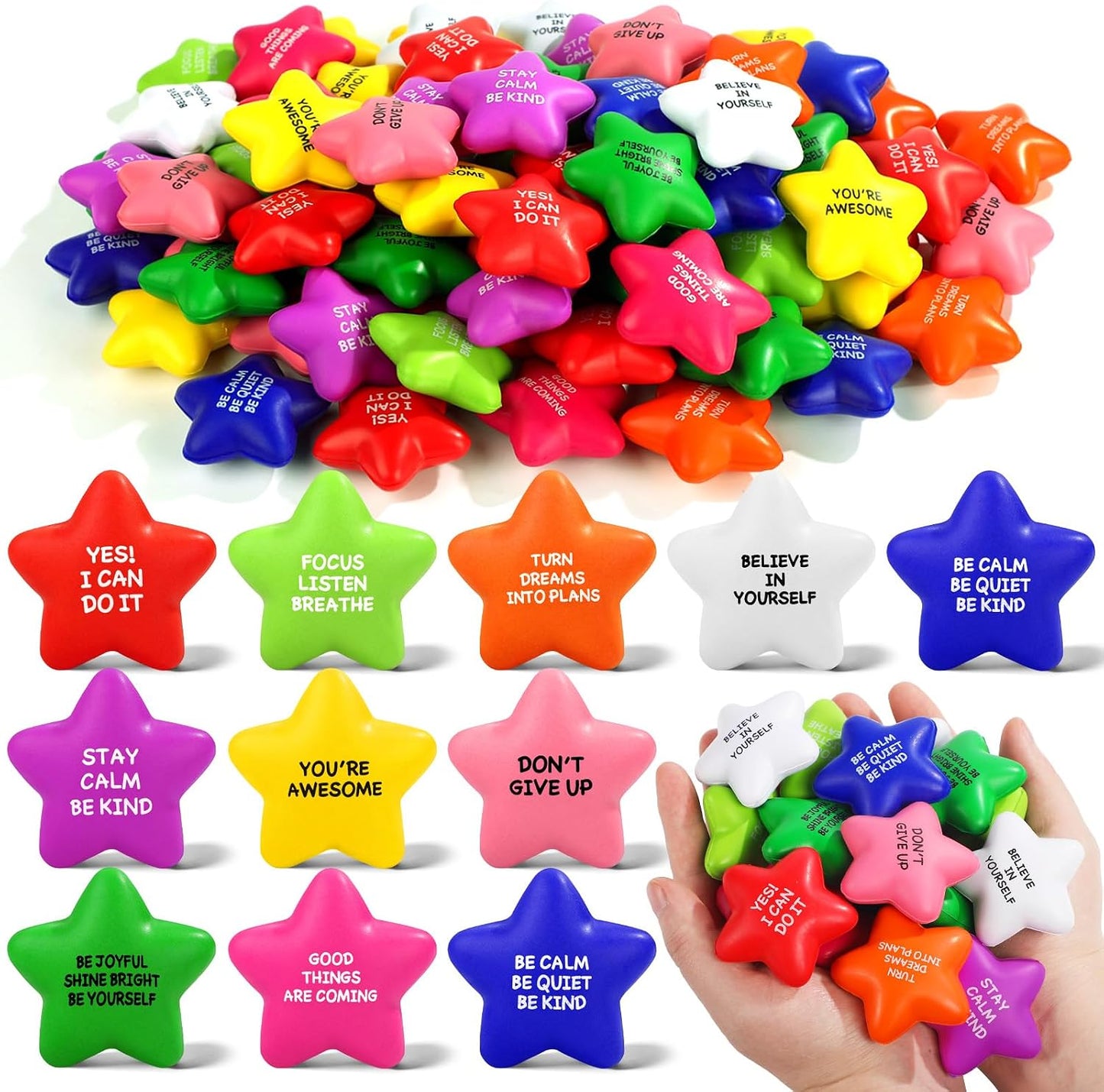 108 Pack Motivational Stress Balls Bulk for Adults & Kids Foam Stress Toys