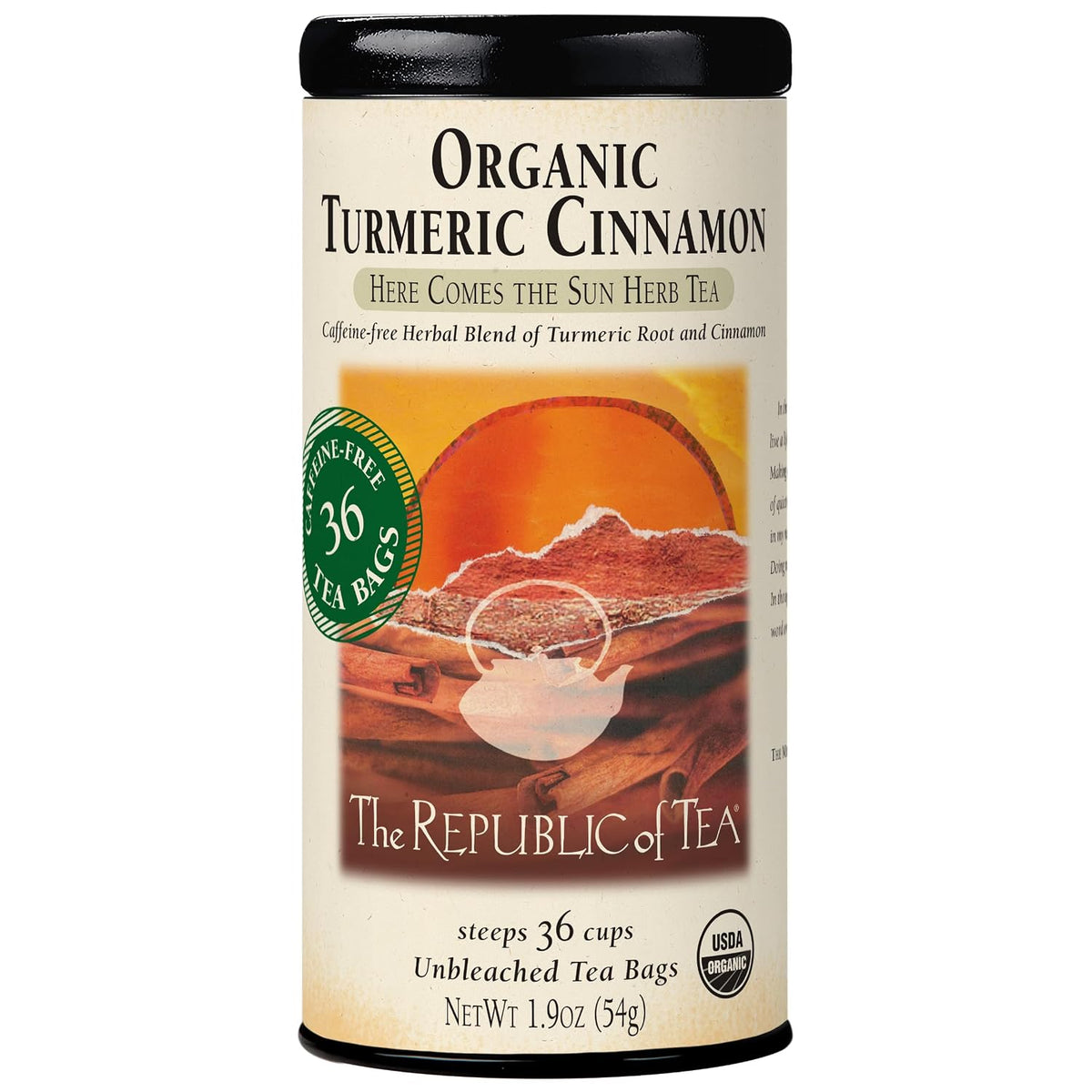 The Republic of Tea Organic Turmeric Cinnamon Herbal Tea, 36 Count