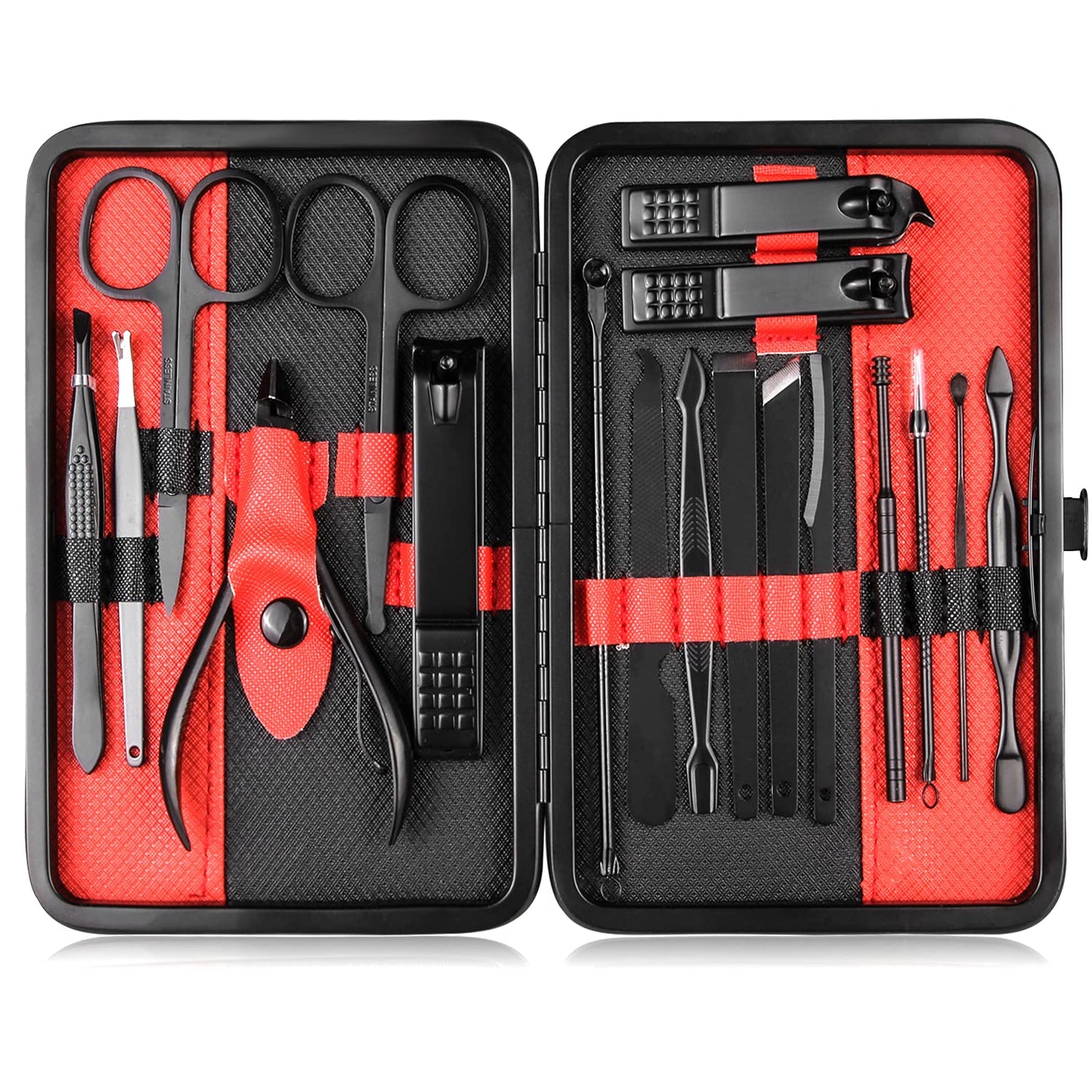 Manicure Set Professional Nail Clippers Kit Pedicure Care Tools- Stainless Steel Women Grooming Kit 18Pcs for Travel or Home (Pink)