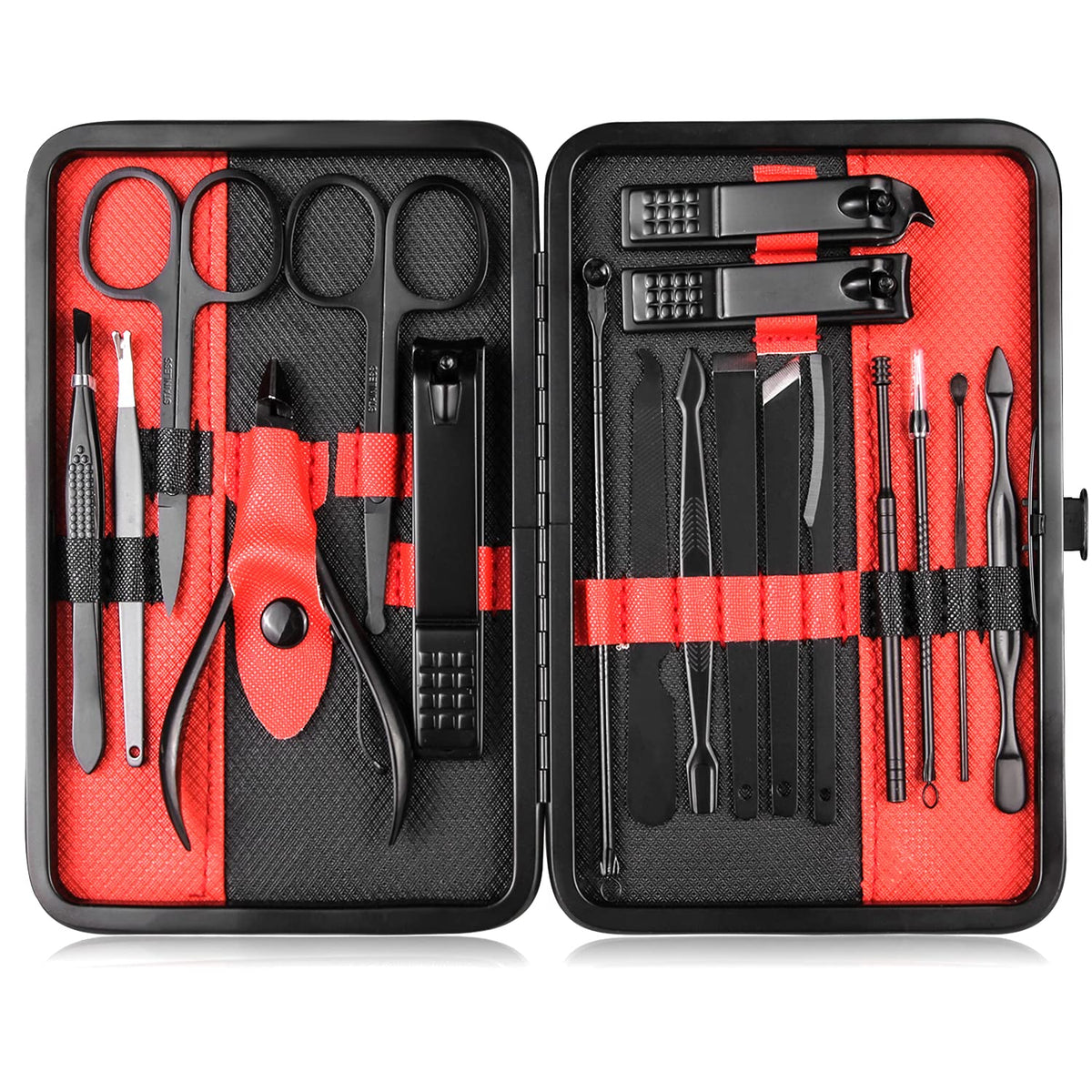 Manicure Set Professional Nail Clippers Kit Pedicure Care Tools- Stainless Steel Women Grooming Kit 18Pcs for Travel or Home (Pink)