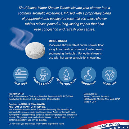 SinuCleanse Vapor Shower Steamers XL Tablets, Eucalyptus & Mint, 12 Pack