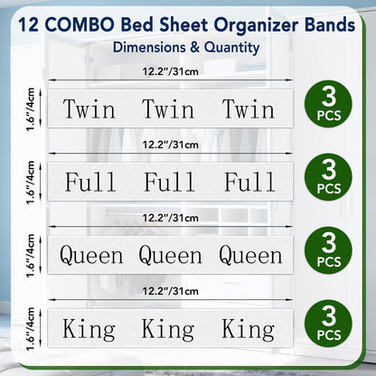 20 Pack Elastic Bed Sheet Organizer Bands with Size Labels，Elastic Bedding Band Labels for Organizing Bed Sheets with Assorted Sizes