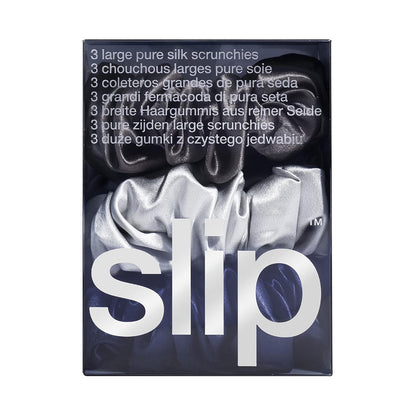 slip Large Scrunchie Multi | Set of 3 Pure Silk Large Scrunchies | Includes 1 Pink, 1 Caramel, 1 Black | 100% Mulberry Silk, Anti-Crease, Gentle on Hair, Reduces Breakage | Stylish & Durable