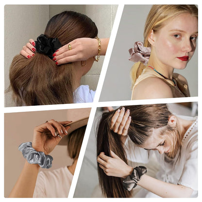 16 Pcs Scrunchies for Women - Black Satin Silk Scrunchies for Girls Hair Ties Elastics Bands Ponytail Holder Hair Accessories