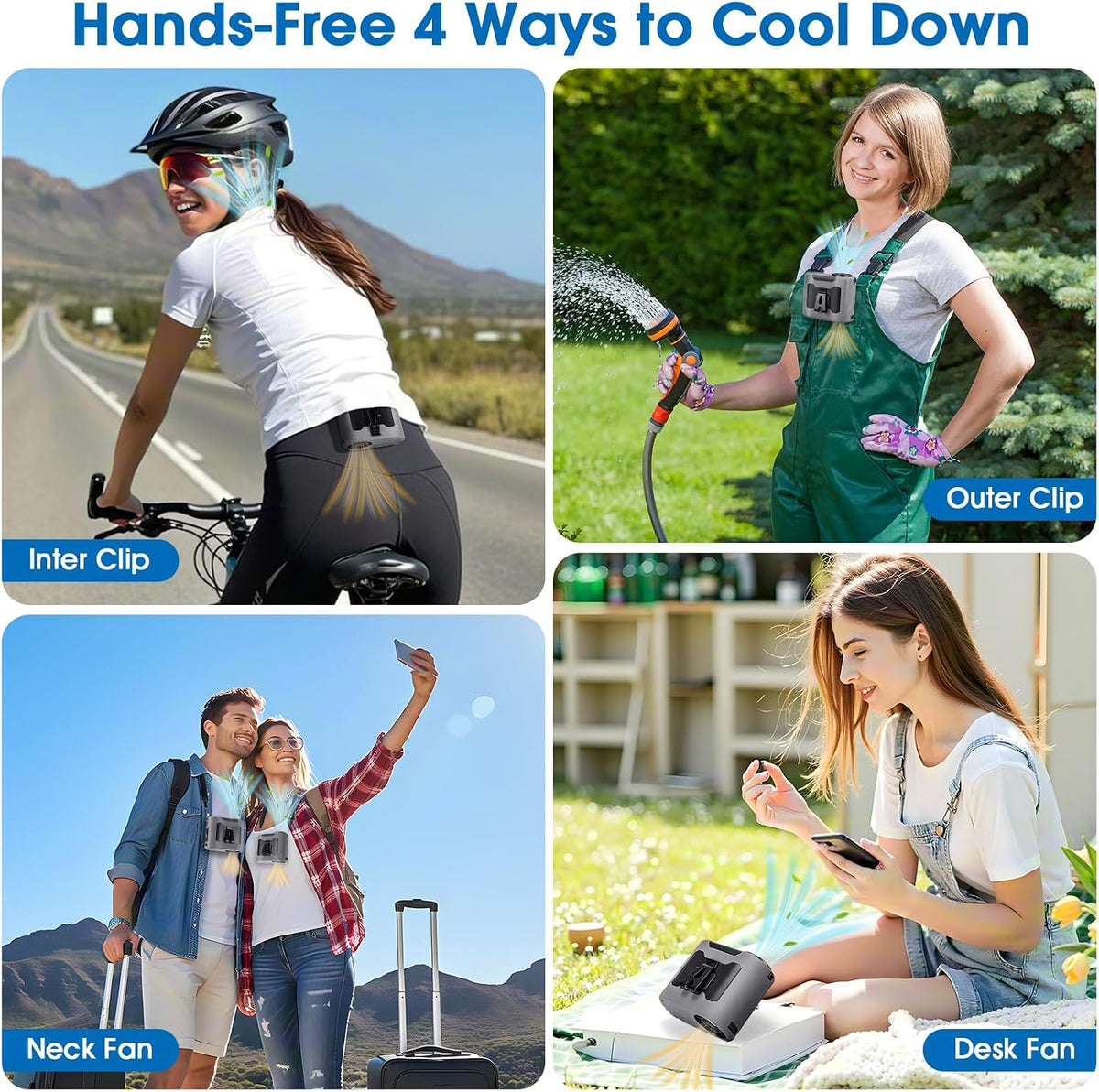 40H Portable Waist Fan, Rechargeable Wearable Shirt Clip Fan with Light, 16000 RPM Cooling Neck Body, Powerful 5 Speeds Belt Personal Cooling Fans for Outdoor Jobsite Camping Travel