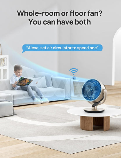 Dreo 16 Inch 25dB Quiet Smart Fans for Bedroom, DC Room Fan with Remote, 120°+120° Oscillating Fan, 6 Modes, 9 Speeds, 12H Timer,Works Alexa/Google/WiFi/Voice Control, Silver, Oversize (DR-HAF004S)