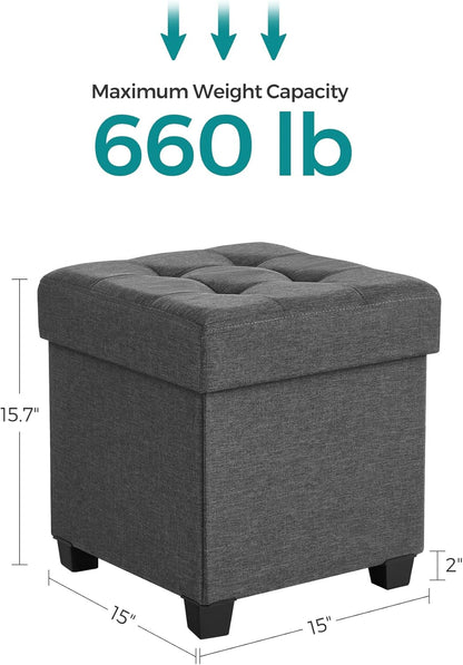 SONGMICS Storage Ottoman, Small Ottoman Foot Rest with Legs, 12.6 x 15.7 x 13.2 Inches Foot Stool, Load up to 660 lb, for Living Room, Bedroom, Dorm, Slate Gray ULSF012G01