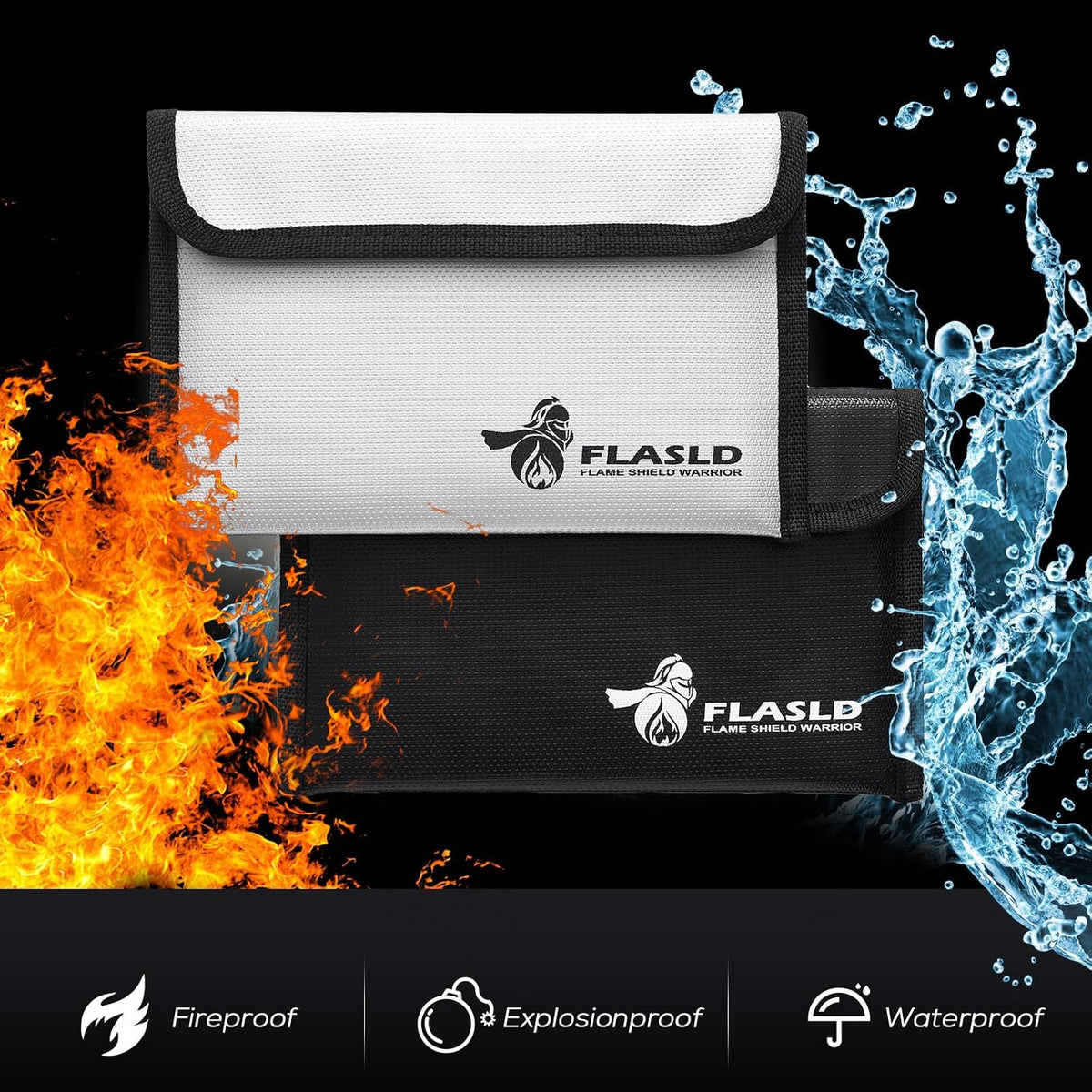 FLASLD Large Fireproof Document Bags, 24x12x12” Waterproof Storage Firesafe Bag, Fireproof Folder Safe Box for Cash, Valuables & Passport, Silicone Coating & Zipper Closure