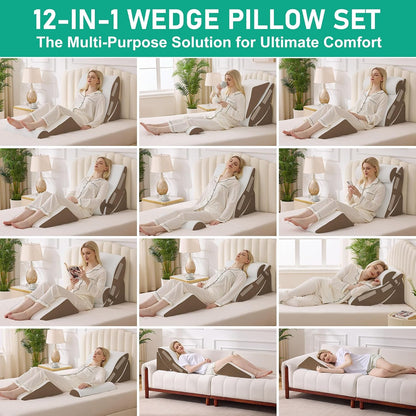 4PCS Wedge Pillow Set for After Surgery, White/Grey