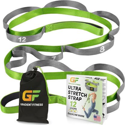 Gradient Fitness Stretching Strap for Physical Therapy, 12 Multi-Loop Stretch Strap 1" W x 8' L, Neoprene Handles, Physical Therapy Equipment, Yoga Straps for Stretching, Leg Stretcher.