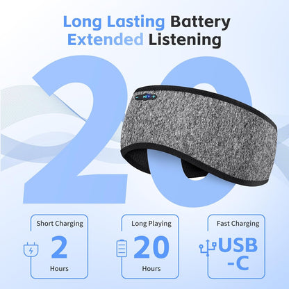 Sleep Headphones Bluetooth 6.0 Headband, 3-IN-1 Sleeping Headband Headphones for Side Sleepers with 20H PlayTime, HD Stereo, Removable and Washable Wireless Headband for Sleeping Sport (Black)