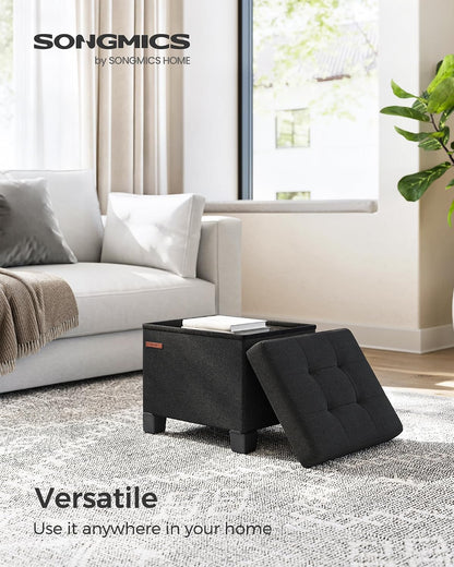 SONGMICS Storage Ottoman, Small Ottoman Foot Rest with Legs, 12.6 x 15.7 x 13.2 Inches Foot Stool, Load up to 660 lb, for Living Room, Bedroom, Dorm, Slate Gray ULSF012G01