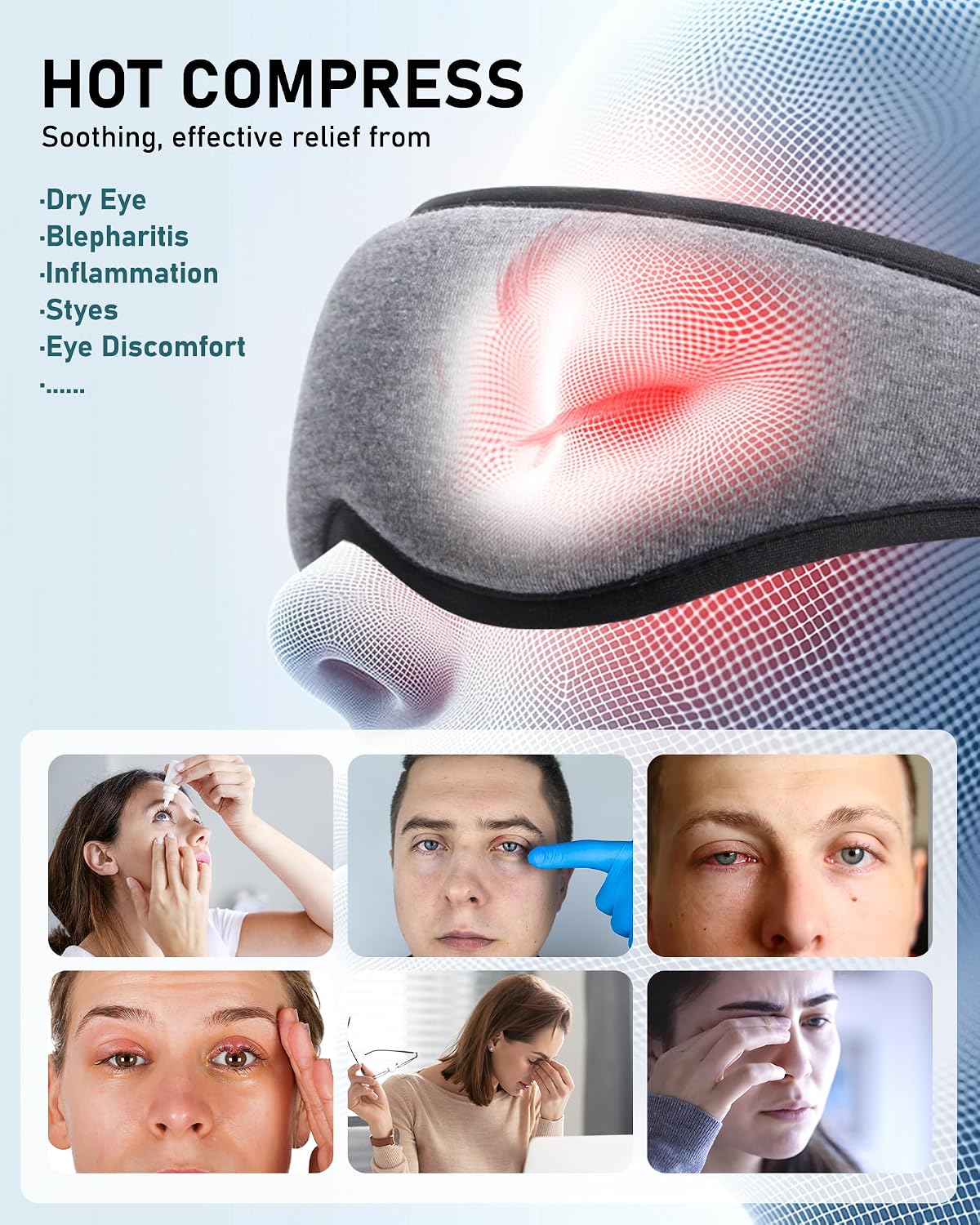 Heated Eye Mask Warm Eye Compress for Dry Eyes - Cordless Electric Heat Eye Mask with Temperature Timer Control Heating Pad for Dry Eye Relief, Stye, Blepharitis, Improve Sleep