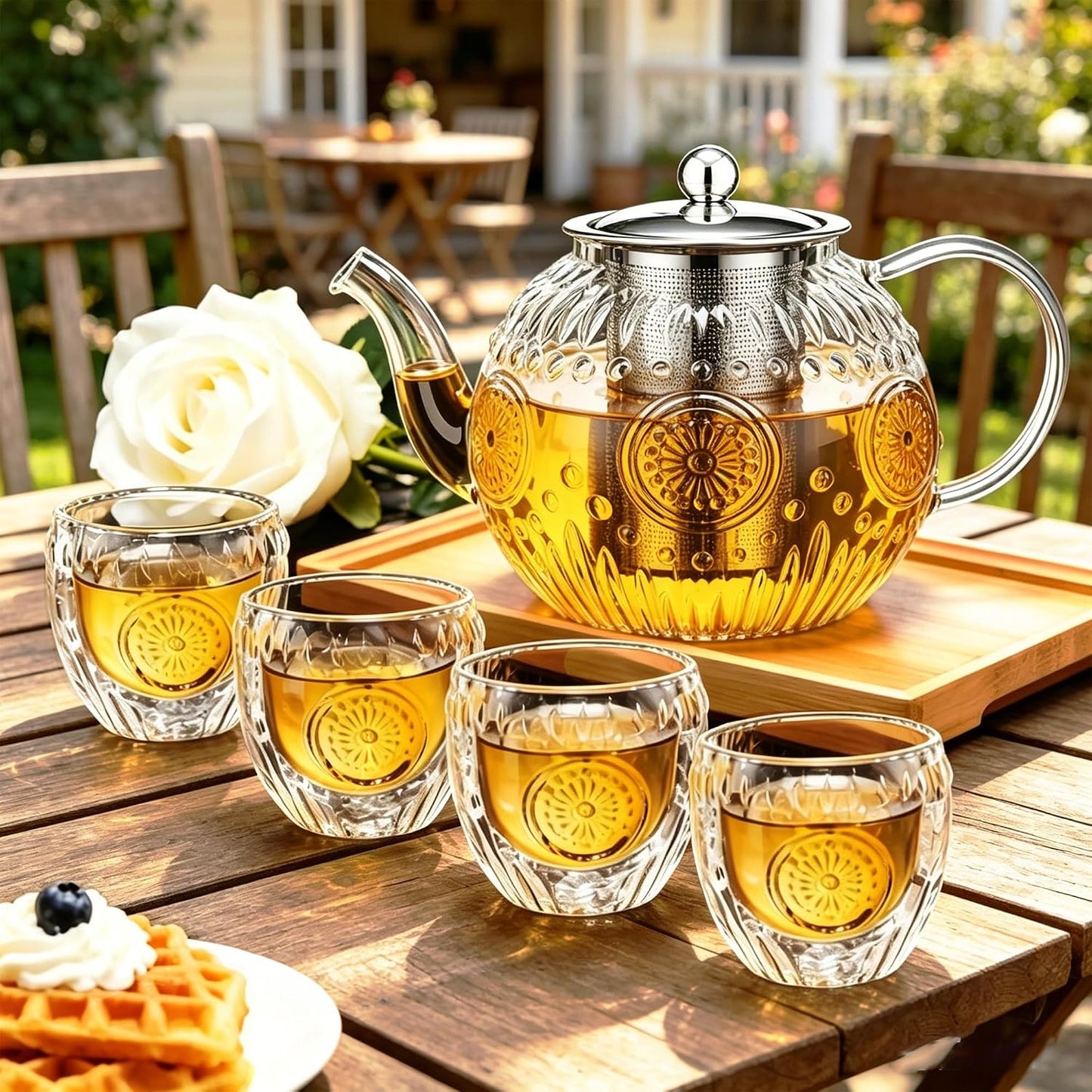 Amzcku 50OZ/1500ml Vintage Glass Teapot with Removable Infuser – Stovetop Safe, Borosilicate Glass Tea Kettle for Blooming & Loose Leaf Tea