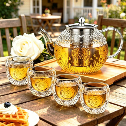 Amzcku 50OZ/1500ml Vintage Glass Teapot with Removable Infuser – Stovetop Safe, Borosilicate Glass Tea Kettle for Blooming & Loose Leaf Tea