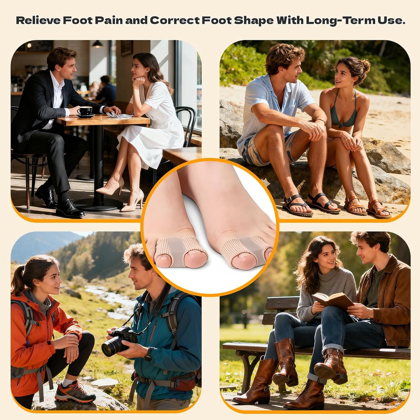 Toe Spacers, 4 PCS Toe Separators for Women and Men for Overlapping Toes, Bunion Corrector, Hammer Toe Straightene