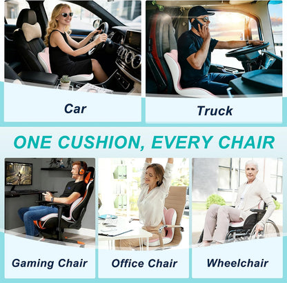 Seat Cushion for Office Chair and Car, Lumbar Support Pillow for Office Chair, Memory Foam Ergonomic Seat Cushion for Long Sitting, Back & Tailbone Pain, Sciatica - Dark Gray & Light Gray