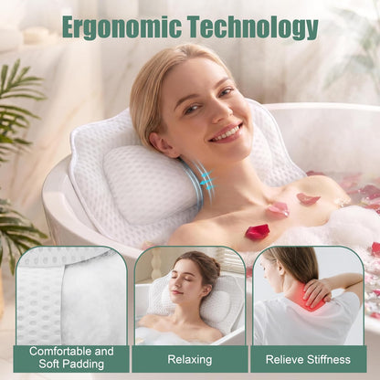 Bath Pillow for Tub, 4D Mesh Bathtub Pillow for Neck, Back & Head Support