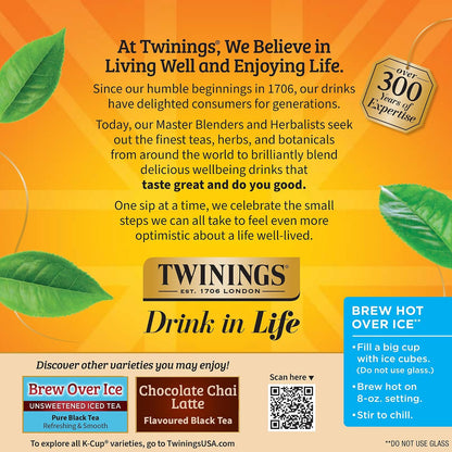 Twinings Chai Latte Black Tea K-Cup Pods for Keurig, 22 Count (Pack of 1), Creamy, Slightly Sweet, Less Sugar, Caffeinated, Enjoy Hot or Iced