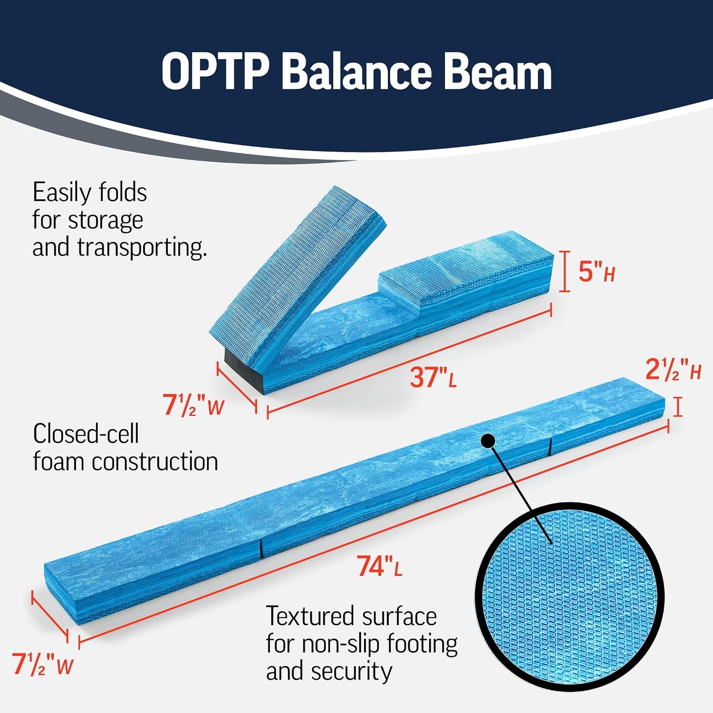 OPTP Balance Beam for Balance Training and Rehabilitation — Foam Balance Pad and Foldable Balance Beam for Physical Therapy, and Performing Stabilization and Coordination Exercises