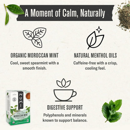 Numi Organic Moroccan Mint Tea, 18 Herbal Tea Bags, Caffeine Free