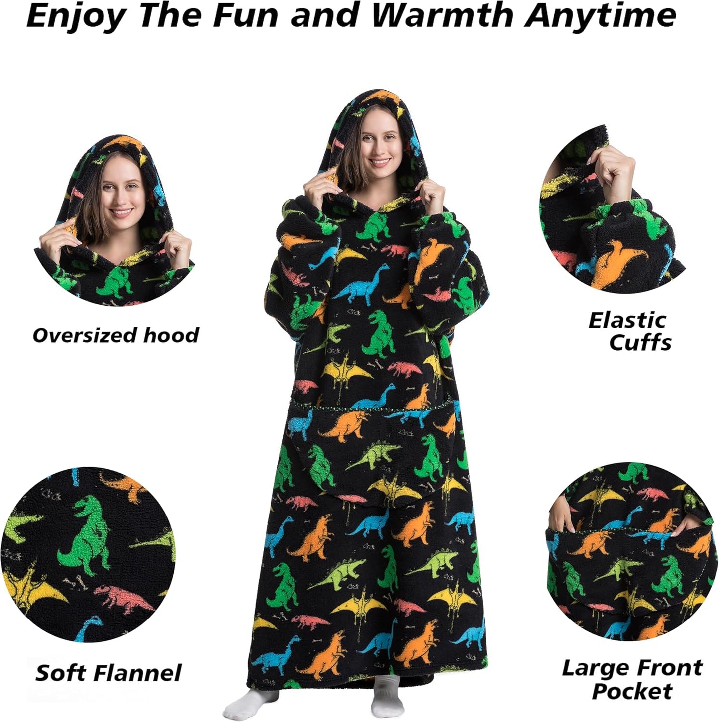 Capecage Blanket Hoodie, Long Hooded Blanket Sweatshirt as Birthday Gifts for Women Men, Long Wearable Blanket for Women Men.