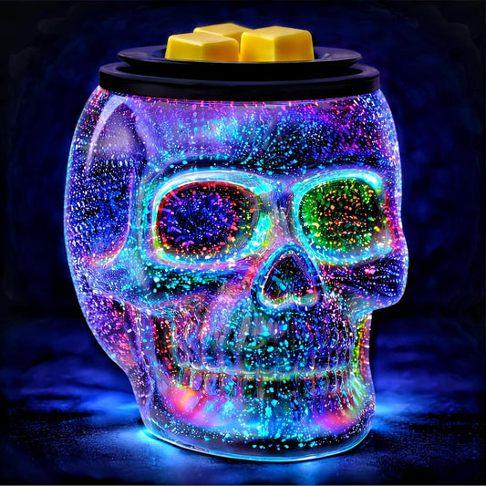 Wax Melt Warmer, Wax Warmer for Scented Wax with Light Bulb, Electric Skull Wax Burner, Halloween Fragrance Wax Melter for Home and Gifts (Rainbow Skull)
