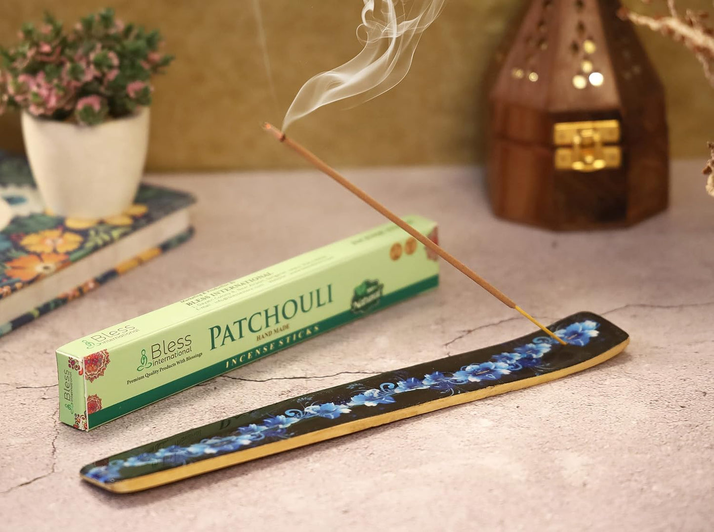 Bless-International Traditional-Handmade-Burner Wooden-Incense-Stick-Holder Ash-Catcher-Stand for-Aromatherapy-Meditation-Yoga (Incense Holder 10 inch(2 pcs))
