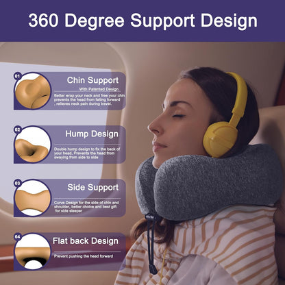 napfun Neck Pillow for Traveling, Upgraded Travel Neck Pillow for Airplane 100% Pure Memory Foam Travel Pillow for Flight Headrest Sleep, Portable Plane Accessories, Light Grey