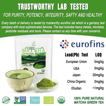 EFOOFAN Organic Ceremonial Matcha Powder, 1st Harvest Shade-Grown, 45g Tin