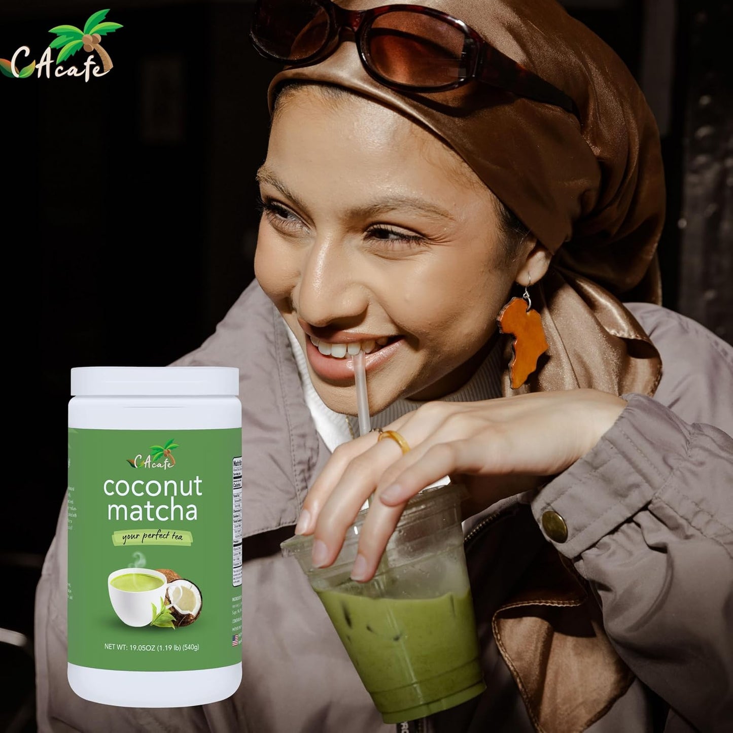 CAcafe Coconut Matcha | Instant Japanese Health Drink | Creamy & Sweet | Hot or Iced Green Tea Latte Mix | New Look, Reduced Sugar | Non-GMO | No Artificial Flavors or Colors | 2-Pack