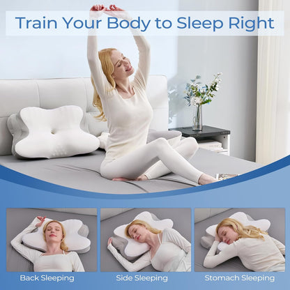BDEUS Cervical Neck Pillow for Sleeping – Ergonomic Memory Foam Pillow with Massage Nodes for Neck Pain Relief, Side Sleeper & Back Support, CertiPUR-US Certified, Grey