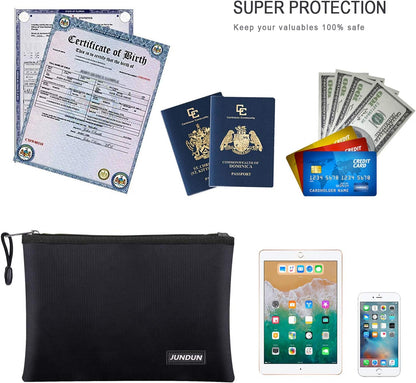 JUNDUN Fireproof Document Bags,14.2”x 10.0”Waterproof Fireproof