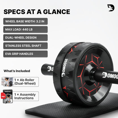 DMoose Fitness Ab Roller Wheel with Elbow Support & 2 Knee Pads - Abdominal Exercise Trainer for Core Strength Training - Ultimate Abs Workout Equipment for Home and Gym - Ab Machine for Men & Women