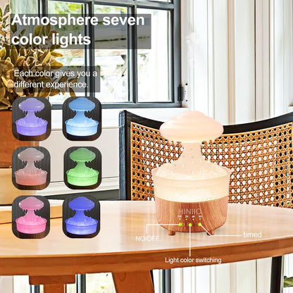 Rain Cloud Humidifier Water Drip with 7 Colors LED Night Light, Mushroom Essential Oil Diffuser with Remote Control for Bedroom Sleeping Relaxing(Wood Grain)
