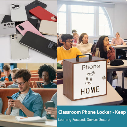 Wooden Phone Lock Box, Cell Phone Locker with 33 Adjustable Dividers | Phone Storage Cabinet with Security Lock & Handle, Desktop Phone Organizer for Classroom, Office & Repair Shops