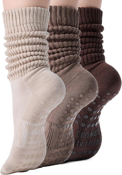 COOLMATE Pilates Socks with Grips for Women, Yoga Socks, Crew Non Slip Women for Barre, Pilates Gifts for Women - Colors A