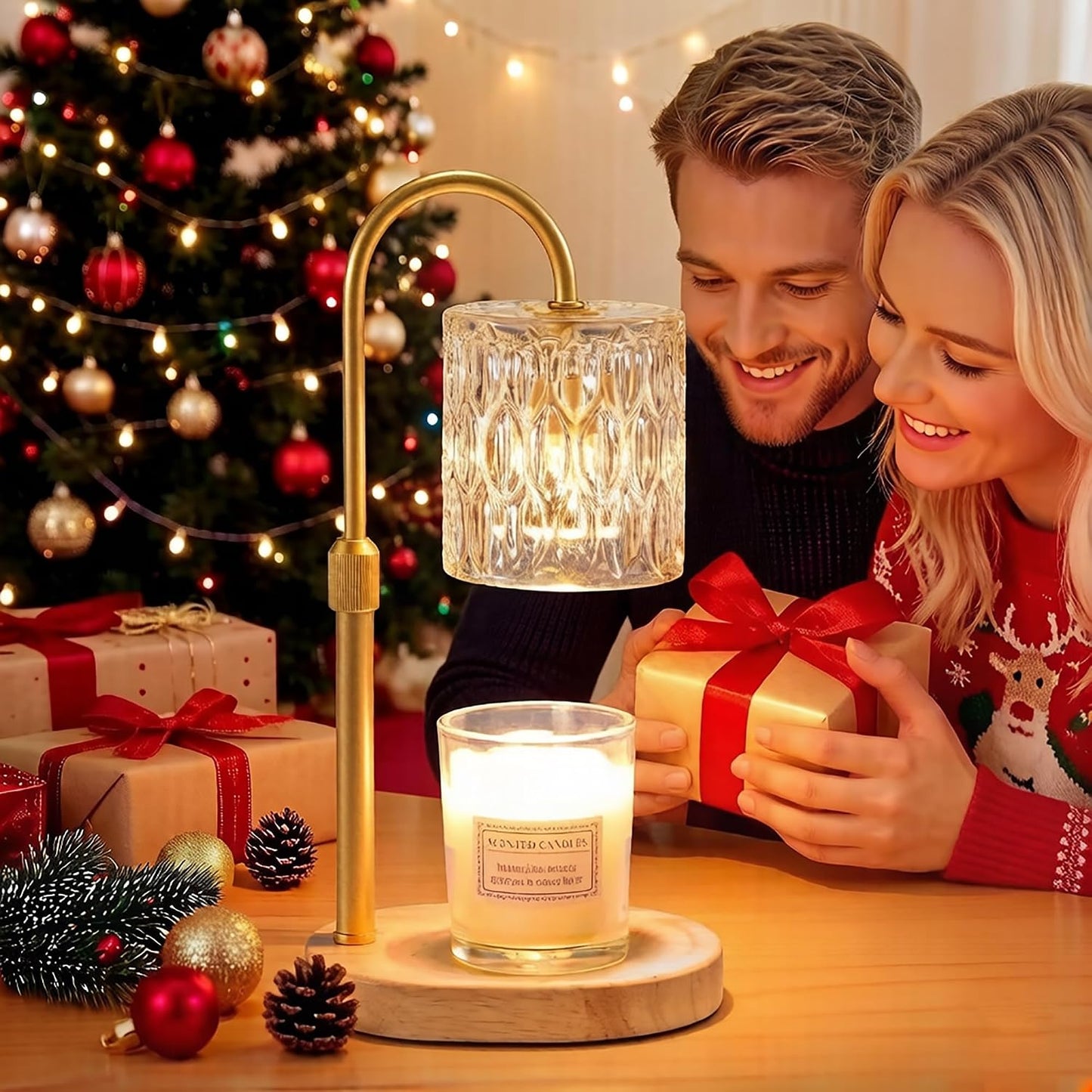 Dreamholder Electric Candle Warmer Lamp with Timer, Dimmable Candle Lamp with Adjustable Height, Wax Melter for Jar Candles Wood Base Floral Home Decor Gifts for Women Mom, Silver Glass