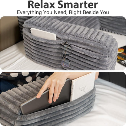 ENITYA 22" XL Back Pillow for Bed Sitting Up, Reading Pillow with Armrests & Big Pockets, Soft Back Support Chair, Ideal for Watching TV, Gaming, Nursing, Resting, Post Surgery, Dark Grey