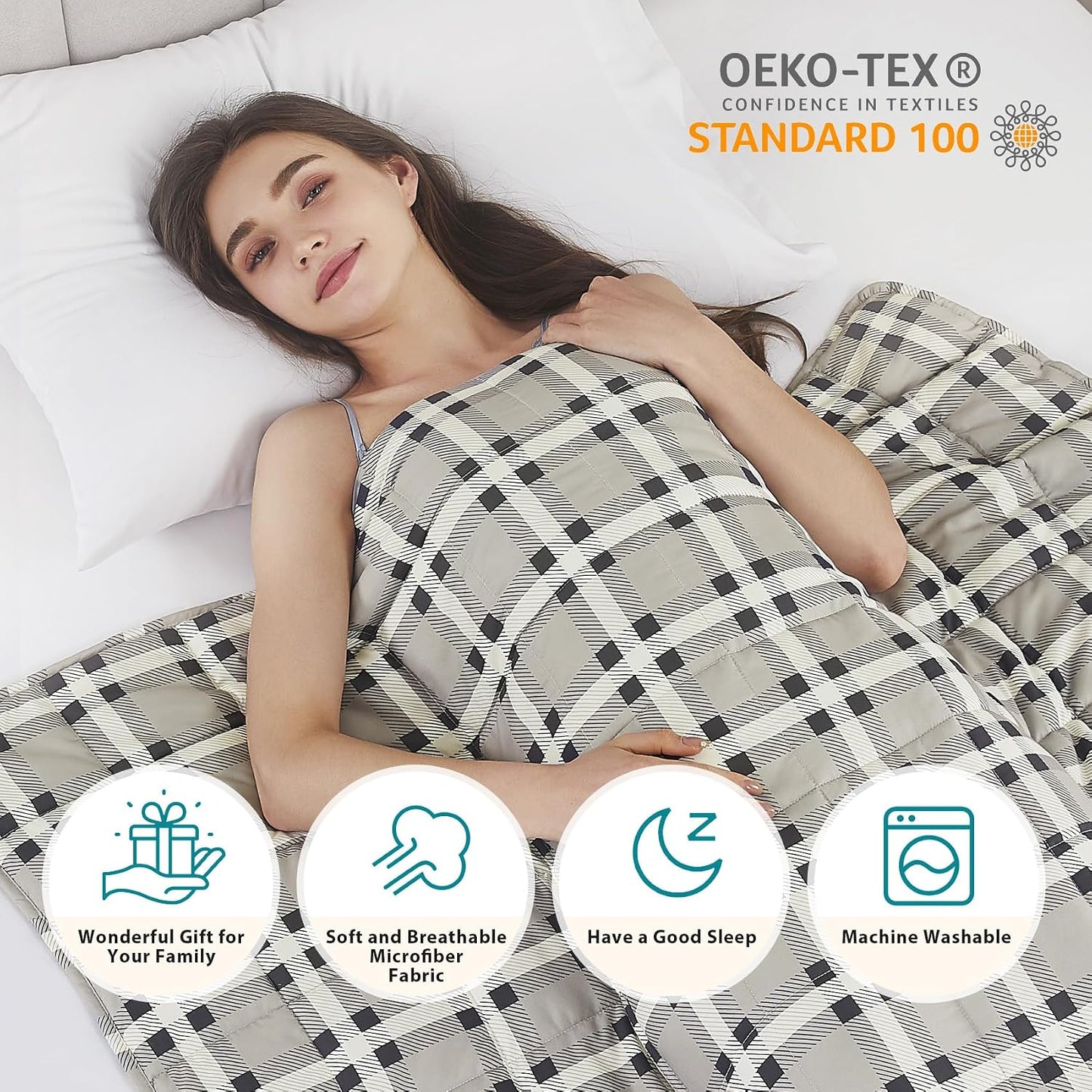 L'AGRATY Weighted Lap Pad 7lb: Small Weighted Blanket for Adults - Cooling Portable Travel Blanket for Relaxation Sleeping - Washable All-Season (29" x 24")
