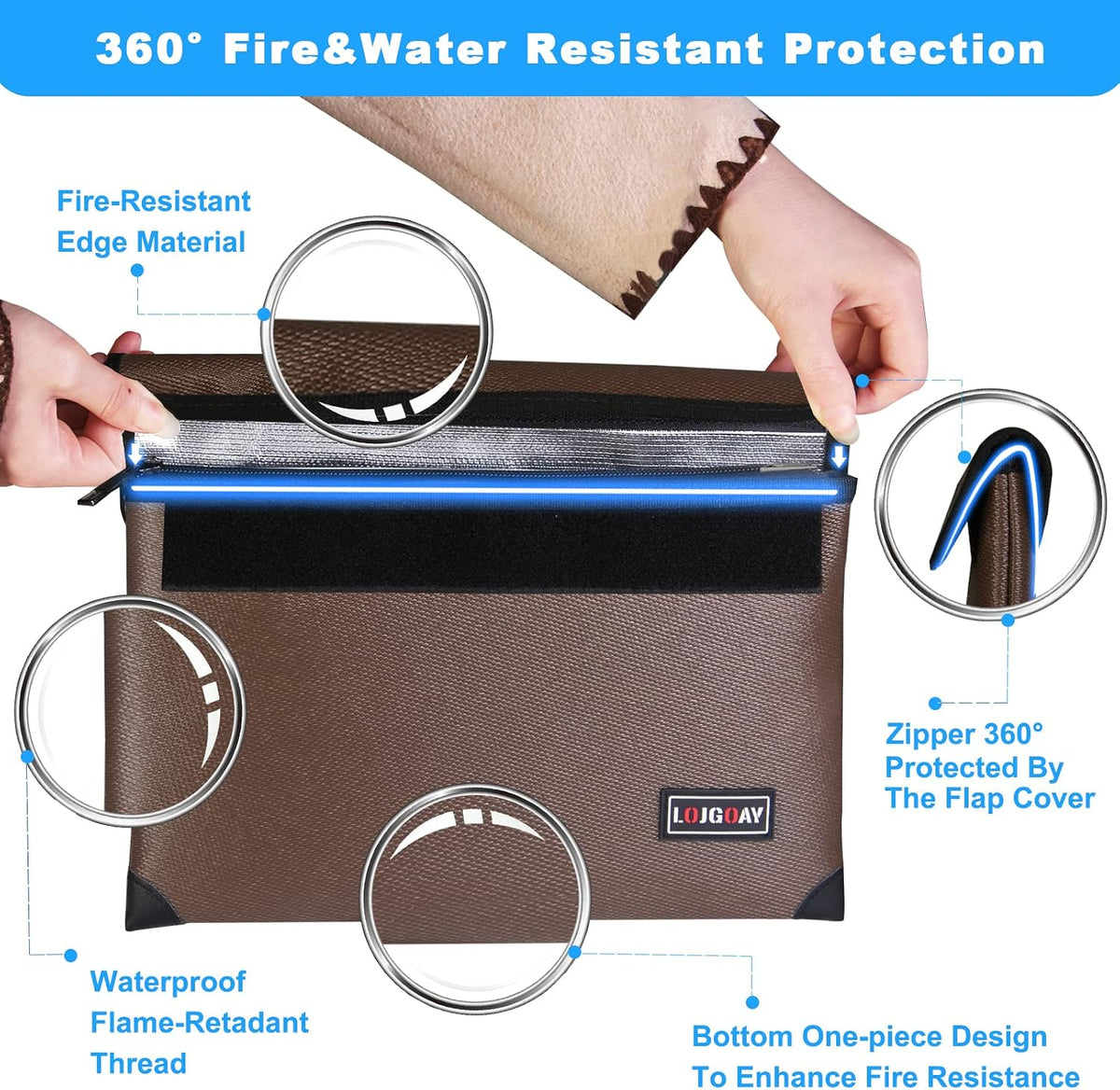 Fireproof Document Bag - with 5200°F Heat Insulated, Waterproof Fireproof Bag with Zipper, 8 Layers of Functional Materials, Fireproof Money Bag for Cash/Documents/Valuables, Fire bag 11"x7.7"