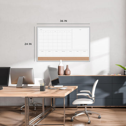 U Brands Magnetic Dry Erase 4-in-1 Calendar White Board, 24" x 18", Silver Aluminum Frame